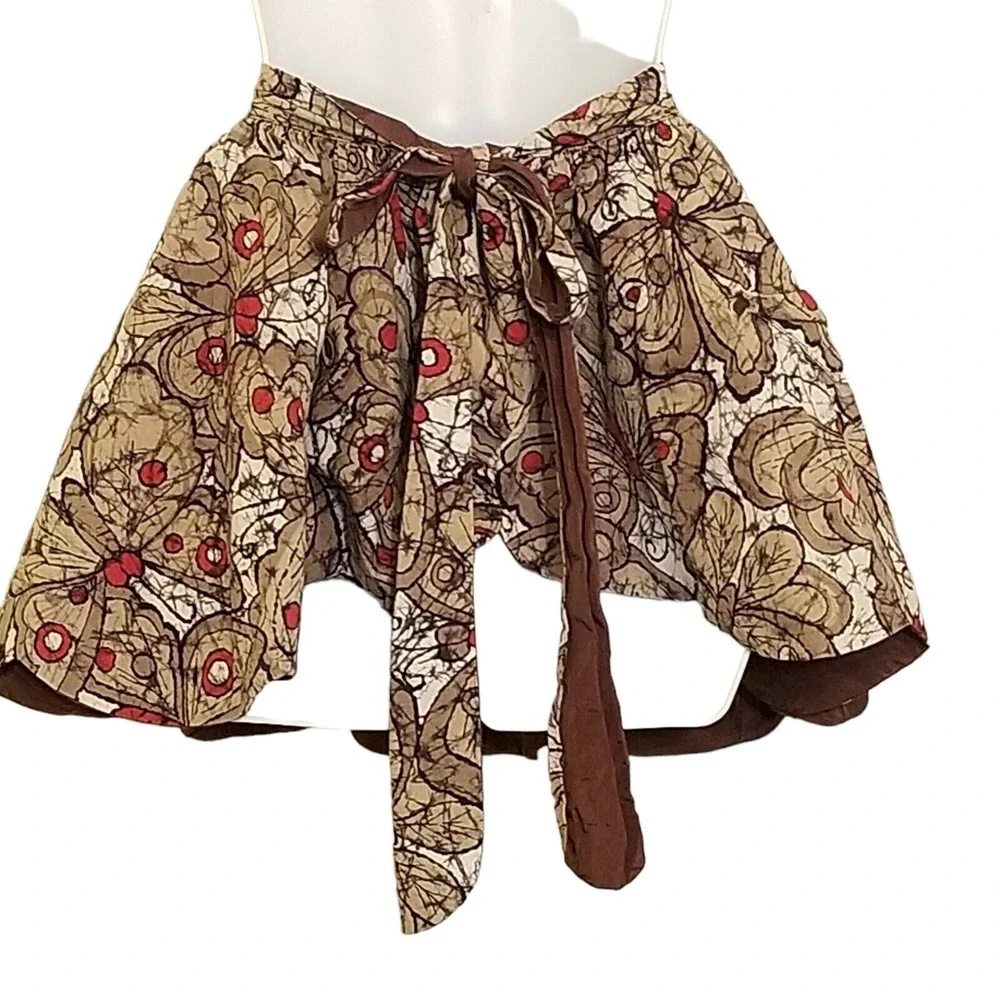 Vintage 50s Reversible Half Apron Butterfly Brown Red